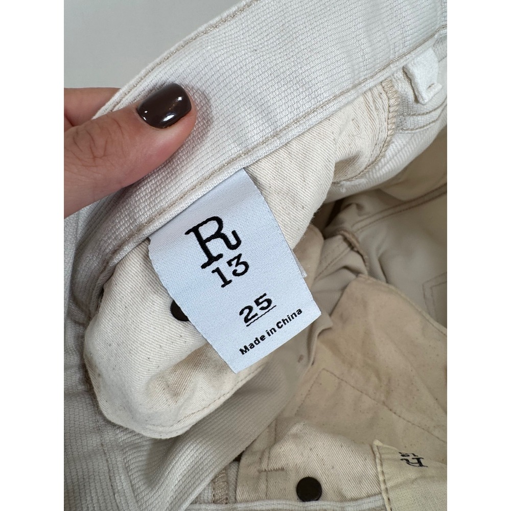 R13 Boyfriend Jean Ecru Bedford Cord Cream 25 Japanese Fabric Minimalist Luxury - Picture 8 of 16